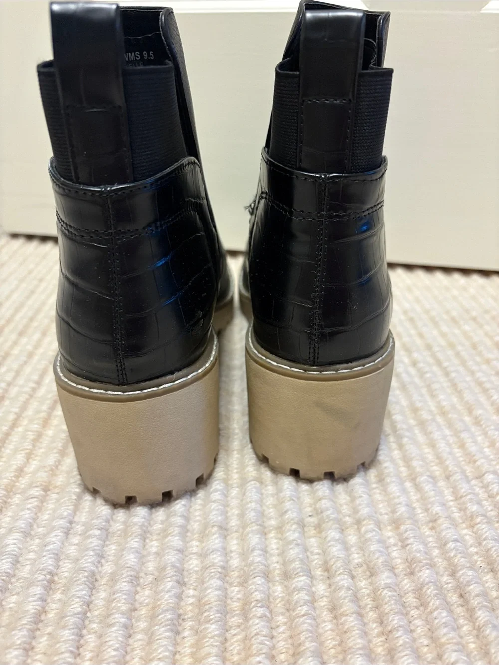 Dolce Vita Black Leather Wedge Chelsea Booties with Tan Lug Sole